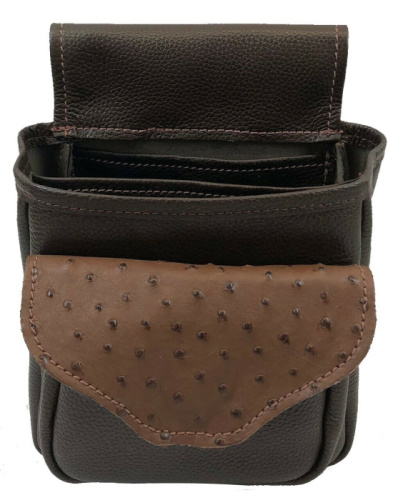 (image for) Brown Leather with Ostrich Shotgun Shell Belt Pouch Bag